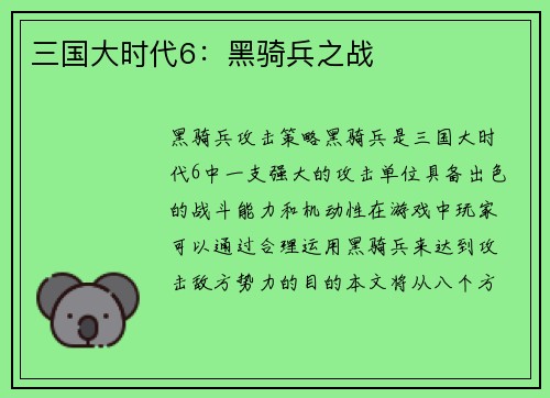 三国大时代6：黑骑兵之战